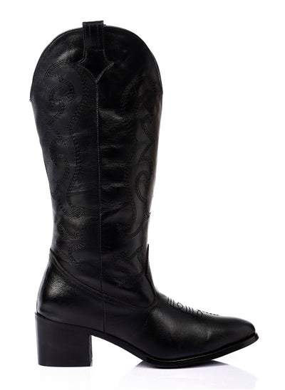 Buy Black Mid-Calf Triangular Toecap Cowboy Boots in Egypt