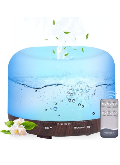 اشتري Remote Control Air Humidifier, 2 Cool Mist Mode Essential Oil Diffusers, Ultrasonic Aroma Diffuser with 7 Colors LED Lights, Aromatherapy Diffuser for Bedroom Home Office (500ml Dark Brown) في السعودية