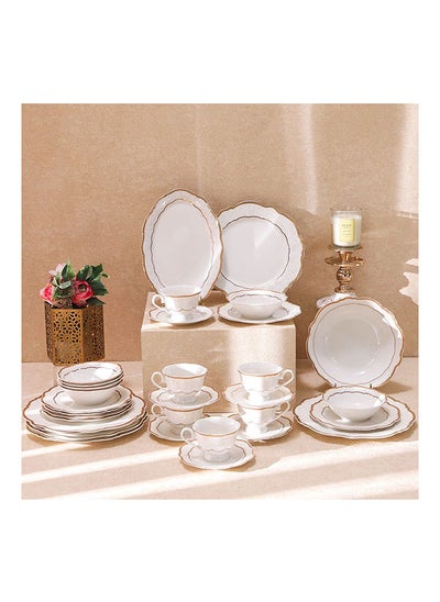 Buy Aretha 32 Piece New Bone China Dinner Set Serve 6 New Bone China Modern Houseware Dinner Set L 37.5x27.5 X H 28.5 cm Gold in UAE