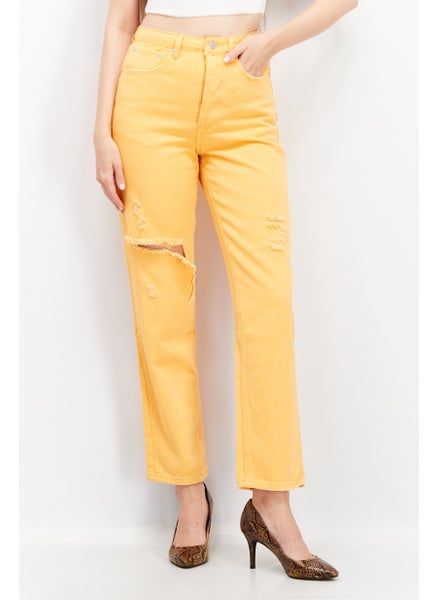 Buy Women Regular Fit Ripped Denim Jeans, Orange in UAE