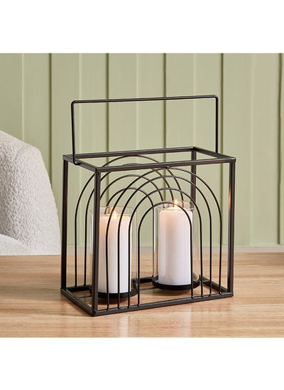 Buy Destan Metal Ribbed Candleholder with Glass Votive 27 x 24 x 15.5 cm in Saudi Arabia