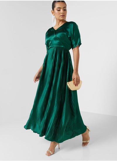 Buy Surplice Neck Pleated Dress in Saudi Arabia