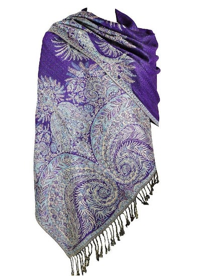 اشتري Achillea Luxurious Big Paisley Jacquard Layered Woven Pashmina Shawl Wrap Scarf Stole (Purple) في الامارات