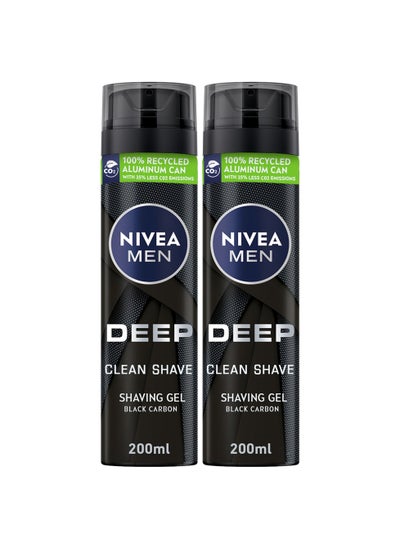 Buy NIVEA MEN Shaving Gel, DEEP Clean Shave Antibacterial Black Carbon, 2x200ml in UAE