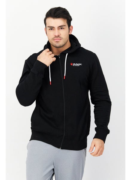 Buy Men hooded Neck Graphic Print Long Sleeves Sweatshirt, Black Combo in UAE