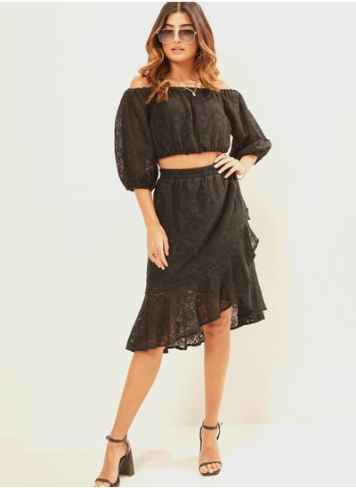 Buy High Low Lace Trim Wrap Skirt in UAE