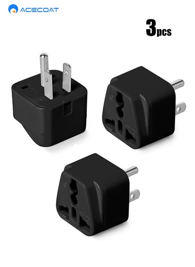 Buy 3 PCS World to US Plug Travel Adapter, Multifunctional Universal AU/UK/EU/Europe/Italy to US Power Outlet Conversion for USA/Canada/Japan/Brazil/Philippines/Thailand-CE Certified&RoHS Compliant-Black in Saudi Arabia