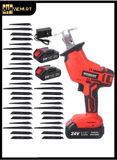 Buy Reciprocating Saw,24V Power Tool Cordless Reciprocating Saw Combo Set,0-3000r/min,with 2 Batteries and a Charger,36 Saw Blades,for Cutting Wood/Metal/PVC Pipes,Tools in Saudi Arabia