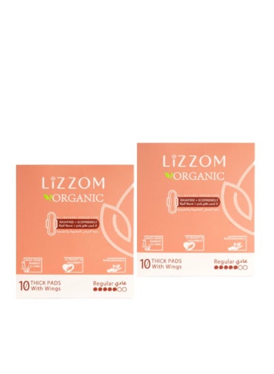 Buy LiZZOM Organic THICK Night Pads (Pack of 2) - REGULAR Size with wings - 20 count. Dry feel | Plastic free | Antibacterial | Odor & Rash free. in UAE