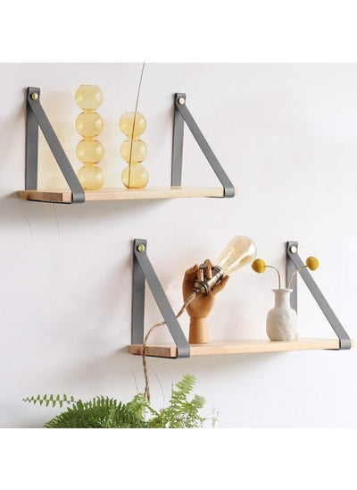 Buy PU Gray Leather Strap Wall Floating Shelf Biege in Egypt