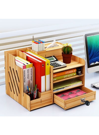 Buy Desktop Organizer,Stationery Organizer,Wooden Material,Pen Holder Bookshelf,Suitable for Home/Office/School in Saudi Arabia