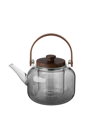 Buy Heat Resistant Glass Teapot with Beautiful Wooden Handle 1.2L in Saudi Arabia