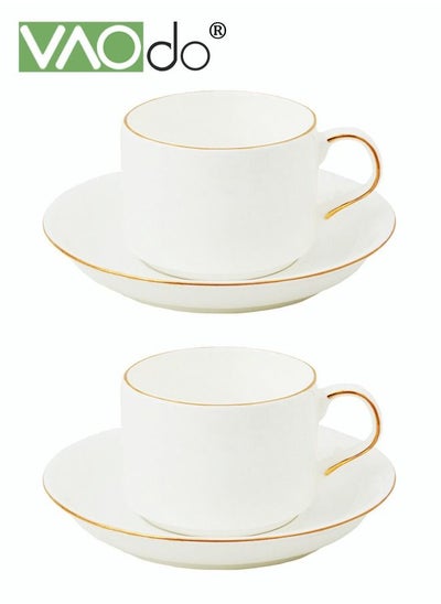 Buy 2PCS Coffee and Saucer Set Thin Through Bone China Hand-painted Gold Black Tea Teacup Afternoon Teacup and Saucer Set in UAE