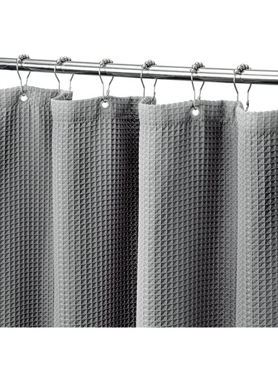 اشتري Premium Shower Curtain Thick Fabric Waffle Weave Design 5-Star Hotel Quality, Waterproof Mildew-proof No Smell Washable with 12 Plastic Hooks for Bathroom (Grey 180 x 180cm) في الامارات