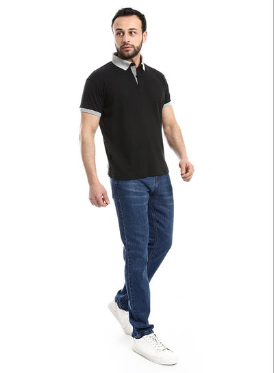 Buy Odd Collar & Arms Hem Polo Shirt  Black & Grey_Black in Egypt