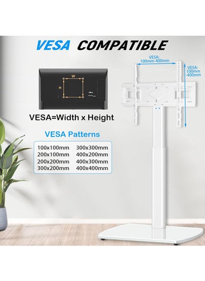 اشتري White Floor TV Stand for TV Screen with Swivel and Height Adjustable, Metal Base Hold up to 88 lbs Max VESA 400x400 mm في الامارات