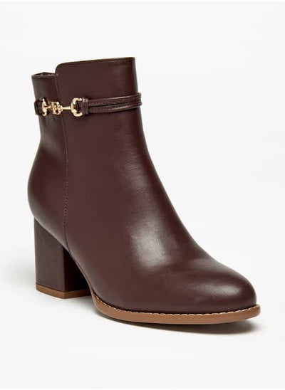 اشتري Women Solid Ankle Boots with Block Heels and Zip Closure في الامارات