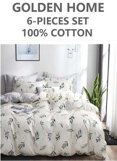 Buy 6-Piece Printed Combination King Size Duvet Cover Set  Includes 1xFitted Bedsheet 200x200+30cm, 1xDuvet Cover 220x240 cm, 2xPillowcase 55x80cm, 2xCushion Case 45x70cm Cotton in UAE