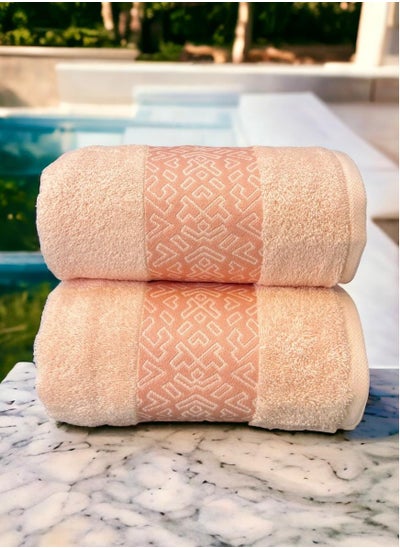 Buy Luxury Soft and Absorbent Bath Towel Set 500 GSM - Perfect for Bathroom, Beach Or Pool (70x140 cm) Pack 0f 2 - Peach in Saudi Arabia