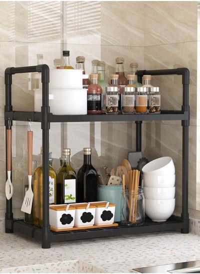 Buy 2-Tier Storage Shelf Organizer for Kitchen Bathroom Shelves Garage Home Pantry Closet Office.Multi Rack Stand Units with Hooks and Handle for Jar and Bottles in UAE