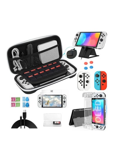 Buy Carrying Case for Nintendo Switch OLED , 12 PCS Set Portable Travel Carry Case Include Screen Protector, Protective Cover Case, Data Cable, Kickstand ,Thumb Grip Caps(Black) in Saudi Arabia