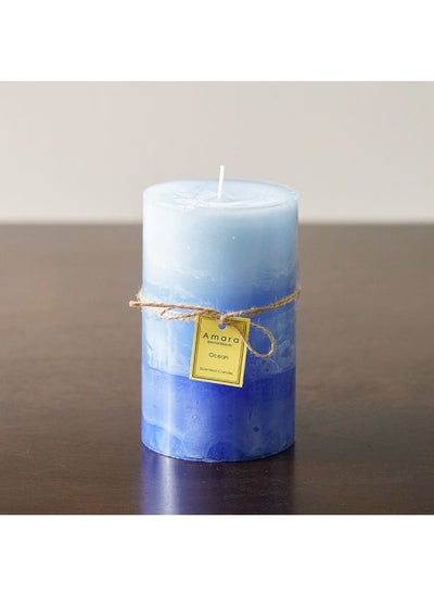 Buy Amara Pillar Candle Pillar Candles Decorative Candles Birthday Candles SPA Candles Party Candles Long Burning Hours Multi Blue 9X15Cm 820G in UAE