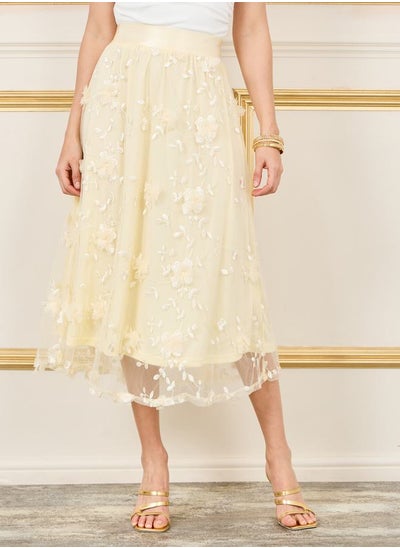 اشتري Floral Applique Embroidered Mesh A-Line Midi Skirt في السعودية