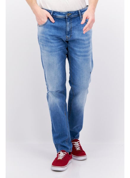 اشتري Men Regular Fit Rip Stretchable Denim Jeans, Wash Blue في الامارات