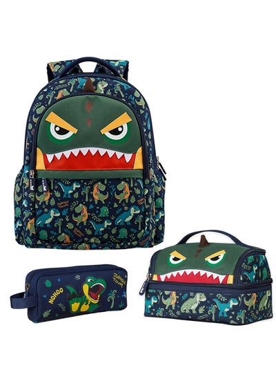 Buy Kids 16 Inch School Bag With Lunch Bag And Pencil Case (Set Of 3) Dino - Green in Saudi Arabia