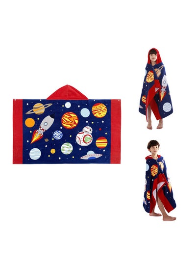 Buy Toddler Beach Towel Kids Hooded Colorful Beach Towel 100% Cotton Beach Towels for Boy Girl Shower Beach Pool Child Cover ups 50"x30" Large Towel Wrap Universe Pattern in Saudi Arabia