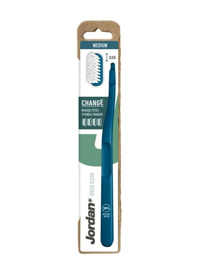 Buy Jordan Green Clean Change Medium Toothbrush Handle + 4 Heads in UAE