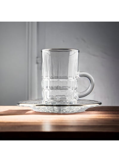 Buy 6 Piece Tea And Coffee Glass Cups And Saucers British Tea Cups Transparent 6Pcs 4Oz Tea Cups + 6Pcs Saucers With Platnium Rim On Top in Saudi Arabia