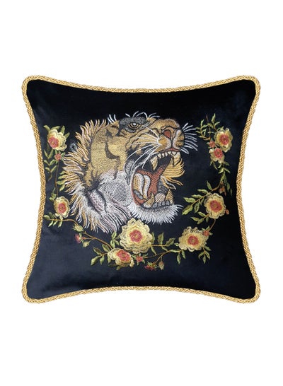 Buy Black Velvet Cushion Cover Angry Tiger Embroidery Decorative Pillowcase Modern Home Decor Throw Pillow for Sofa Chair Living Room 45x45 cm in UAE