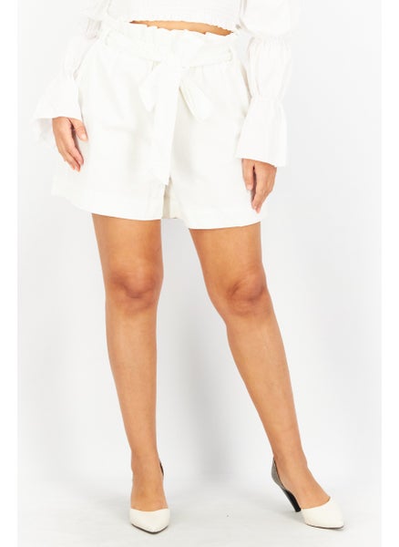 اشتري Women Regular Fit Belted Basic Short, White في الامارات