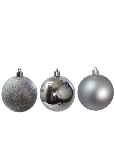 اشتري Shiny Matt Glitter Balls Silver 7cm 12Pcs في الامارات