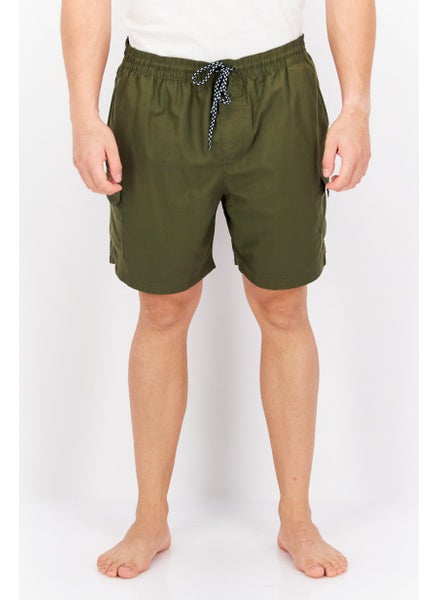 Buy Men Plain Drawstring Board Shorts, Olive in UAE