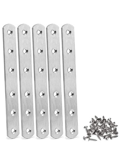 Buy Flat Straight Brace Brackets with Screws, 5pcs Stainless Steel Mending Repair Plate for Shelf Supports Fixing Wood Furniture Chair Table Cabinet Bed (170x19mm) in UAE