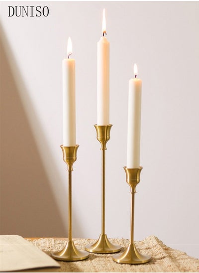 اشتري Candlestick Holders Taper Candle Holders, Set of 3 Candle Stick Holders Set, Brass Gold Candlestick Holder Set, Vintage Modern Decorative Centerpiece for Table Mantel Wedding Gift في السعودية