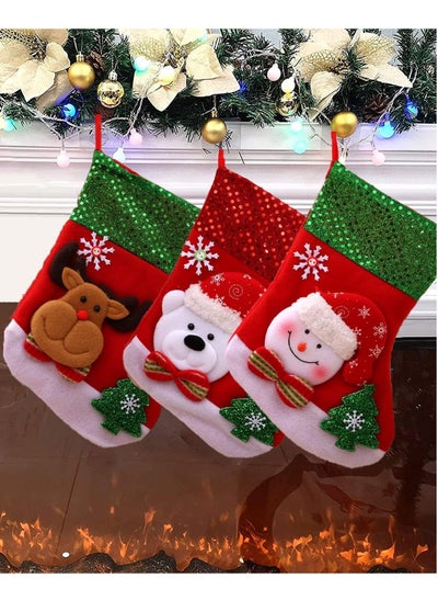 Buy 3 PCS Christmas Stockings Bulk Xmas Stockings Decoration Santa Snowman Reindeer Penguin Family Stockings Christmas Tree Decorations Gift Bags for Family Holiday Party Home Decor in UAE