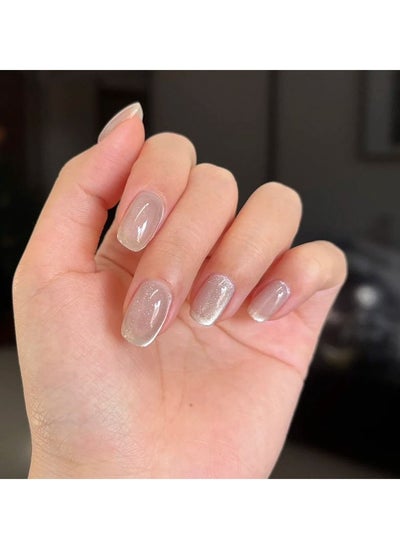 Buy Explosive Crystal Cat Eye Manicure for Short Square Head Wearable Nails, Removable Finished Fake Nails Including a Piece of Jelly Glue, Suitable for Girls in Saudi Arabia