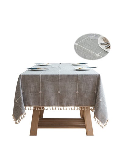 Buy Checkered Farmhouse Tablecloth, Wrinkle-Free, Dust-Proof Rectangle Table Cover with Tassels, Decorative Embroidered Fabric, 55" x 70" for 4-6 Seats, Grey Grid in Saudi Arabia