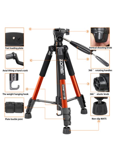 Buy Camera Tripod 55-inch Q111 with Phone Holder,Cell Phone Tripod Stand Protable Lightweight for Canon Nikon Sony DSLR Projector Webcam Spotting Scopes Gopro and Smartphones Live Orange color in Saudi Arabia