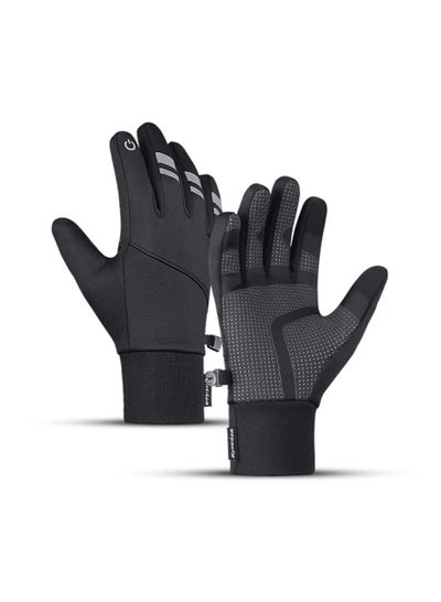 Buy Cycling Gloves Bicycling Anti Slip Shock Absorbing Men Women Winter Three Fingers Fleece Windproof Waterproof Warm Outdoors Sport in UAE
