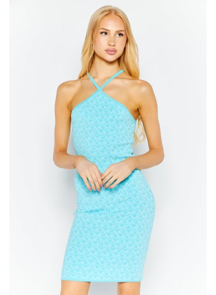 Buy Women Textured Mini Dress, Turquoise in UAE