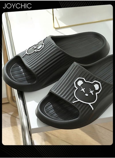 اشتري Lovely Cartoon Bear Pattern Spring and Summer Non-slip  Wear Resistant Home Bathroom Quick-drying and Breathable  Slippers with High Resilience for Women Men Couple Black في السعودية