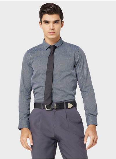 Buy Men Pure Cotton Slim Fit Micro Checks Formal Shirt in Saudi Arabia