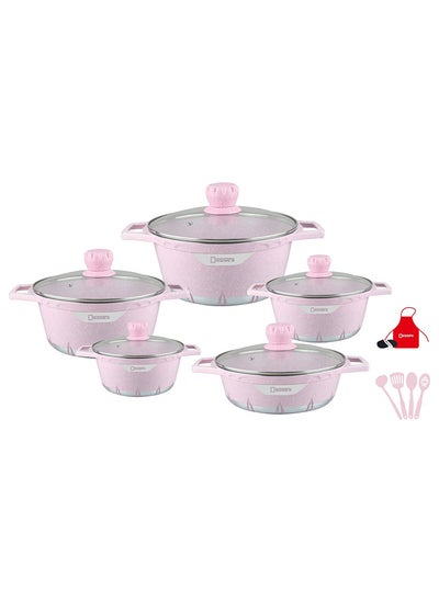 Buy Dessini 17Pcs Non Stick  Granite Cookware Set / 20,24,28,32Cm Casserole, 28Cm Shallow Casserole, 7Pcs Cooking Tools / Healthy 100% Pfoa Free / Oven Safe in UAE