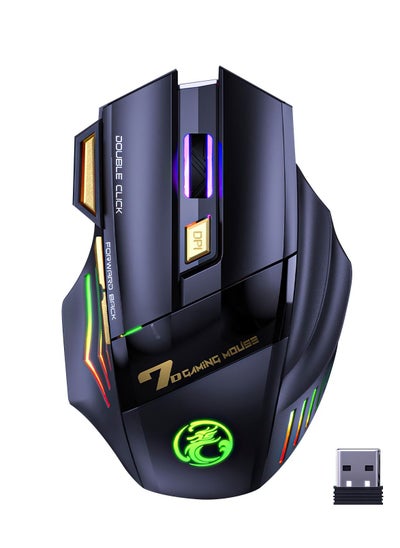 Buy Wireless Bluetooth Mouse, Mione RGB Dual Mode (Bluetooth 5.1 + USB) 2.4GHz Rechargeable Silent 3200 DPI Wireless Gaming Mouse with 7 Buttons, Ergonomic Mouse Gamer, 25Hrs for Windows, Mac(GW-X7) in Saudi Arabia