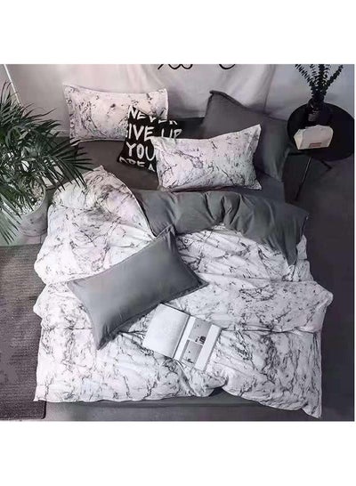 Buy Comforter Set 6 Pcs Marble Line Single Size Bedding Set Black Grey and White Abstract Comforter Pattern Soft and Breathable Set with Fitted Sheet and 4 Pillowcases in UAE