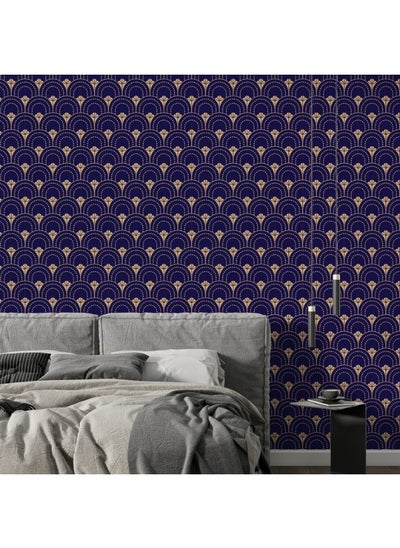 Buy Pattern Navy Blue Ornament Luxury Fabric Wallpaper Covers An Area ​​Up To 4.2Mx3M With Adhesive And Smoothing Tool in Egypt